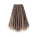 2025 Autumn Women's Elastic Waist Fashion Beaded Versatile Slimming Solid Color Mid-Length Mesh Skirt 0890_ecoleips.com