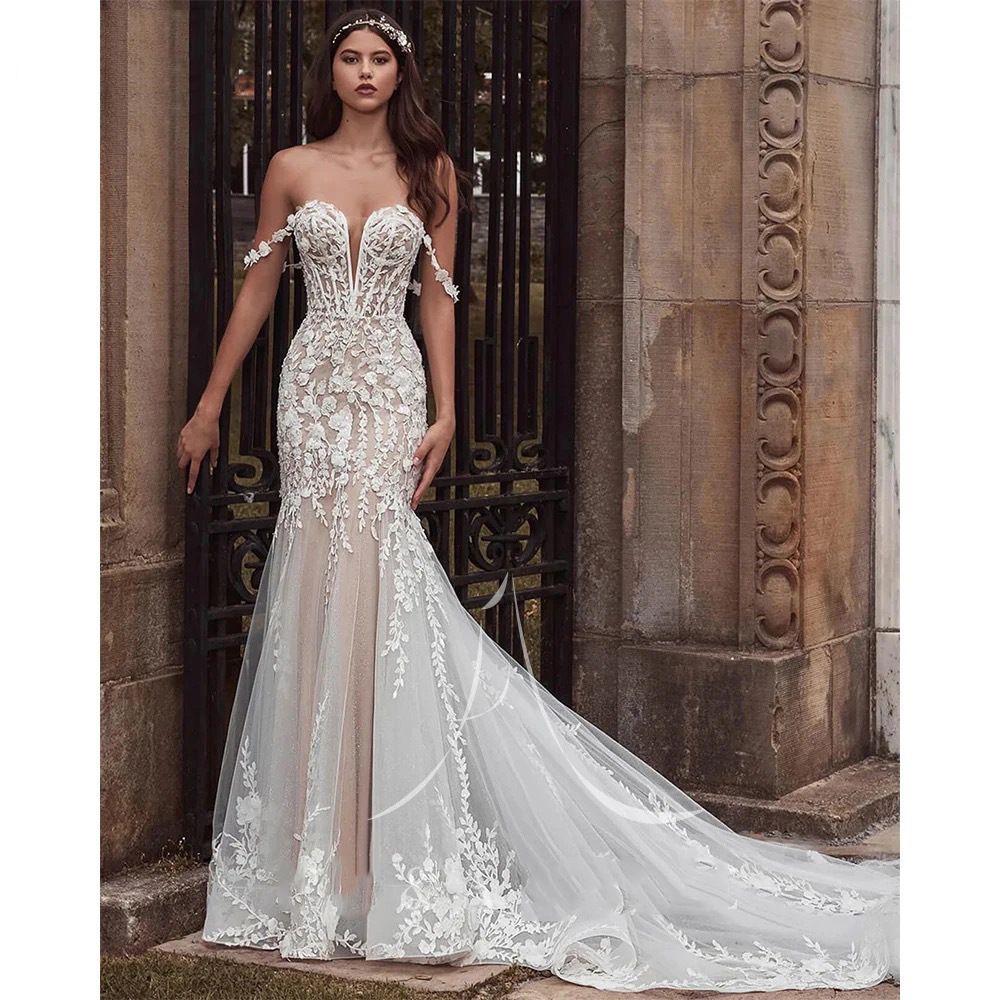Women's Clothing Fishtail Light Wedding Dress High End Light Luxury One Shoulder Lace Welcome Yarn Super Fairy Forest Dress Small Train_ecoleips.com