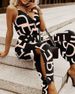 Women's Clothing Elegant Printed Suspenders Deep V Leg Slits Tie Waist Jumpsuit_ecoleips.com