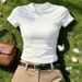 Pretty Slim Fit Short White T-Shirt Fishbone Line Design Short Sleeved Trendy Top for Women Sexy New Summer Style_ecoleips.com
