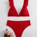 New European And American Split Solid Color BIKINI Swimsuit Women's Sexy Pleated Multi Color Swimming Suit_ecoleips.com