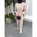 2025 New Muslim Women's Knitted Cardigan Waist-Cinching Top And Long Pants Casual Set_ecoleips.com