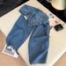 Women's Clothing Women's High-Waisted Straight Leg Jeans Blue Floral And Rhinestone Embroidery Retro Wide Leg Design For Spring And Autumn_ecoleips.com