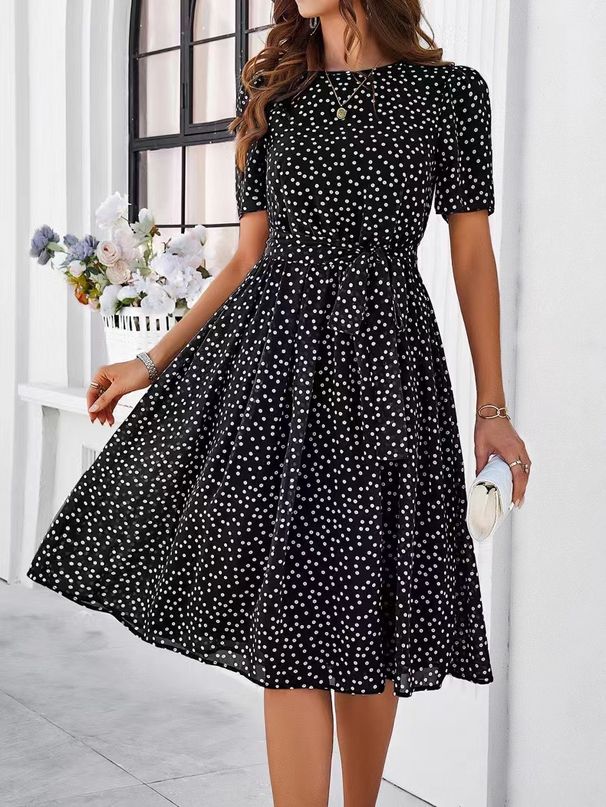 Women's Clothing Polka Dot Wrap Dress With Tie-Up Waist – Grey, Green, Blue & More – Lightweight Summer Style_ecoleips.com