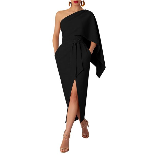 Slim Fit Asymmetrical Collar Cape Dress For Women Elegant American Fashion Evening Gown Hot Selling_ecoleips.com