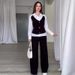 Women's Clothing Solid Color V Neck Slim Fit All Match Vest Trousers Two Piece Set_ecoleips.com