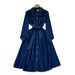 Women's Retro Style Denim Dress With Lapel Long Sleeves Tie Waist Single Breasted A-Line Knee Length Skirt_ecoleips.com