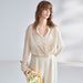 Women's Elegant Lightweight Silk Shirt Stand Collar Long Sleeve Striped Knot Top Sun Protection Summer Commuter Wear_ecoleips.com