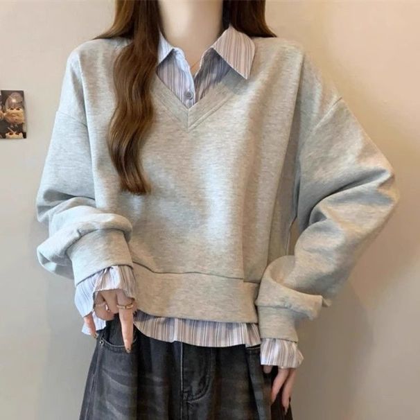 American-style Two-piece Short Sweatshirt For Women, Spring 2026, Plus Size, Loose Fit, College Style, Slimming_ecoleips.com