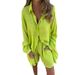 Women's Clothing Casual Solid Color Shorts Long Sleeved Wrinkled Shirt Two Piece Suit_ecoleips.com