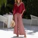 Women's Summer Cotton Linen Two Piece Set V Neck Short Sleeve Top Striped Wide Leg Pants Loose Fit Cross Border Casual Style_ecoleips.com