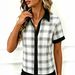 Color Block Placket Short Sleeve Shirt Women's Polka Dot Striped Summer Top Relaxed Everyday Wear Comfortable Feshion_ecoleips.com