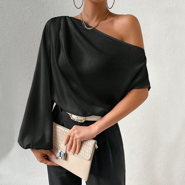 Cross-border European American Women's Clothing 2026 Autumn And Winter Elegant One-shoulder Long-sleeve Sexy_ecoleips.com