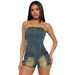 Women's One-Shoulder Denim Jumpsuit – High-Waisted Stretchy Washed Jeans Romper With Slimming Fit (Dark Blue, S-2XL)_ecoleips.com