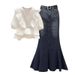Women’s Clothing Pure desire style summer suit for women new style high end temperament ruffled shirt denim fishtail skirt two piece suit_ecoleips.com