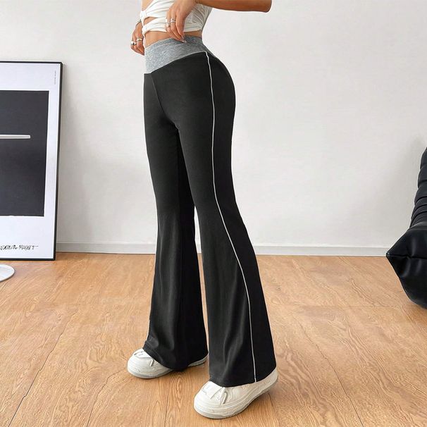 Voya 2026 Women's Versatile Commuting Slim Casual Pants Waist Fitted Leisure Pants, Spring And Summer Elastic Waist Color-Blocking Wide-Leg Long Pants_ecoleips.com