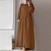 Women's Clothing Fashion Bow Tie Lapel Solid Color Long Sleeved Shirt Sundress Pocket Loose Cardigan Long Skirt_ecoleips.com
