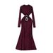 Women's European American Style Long Sleeved Rhinestone Dress Heavy Duty Metal Buckle Waist Cinching Slimming Elegant Autumn Winter Gift_ecoleips.com