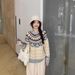 girl Christmas Sweet Style Color-Block Round Neck Pullover Knitted Sweater For Women Winter Long Sleeve Loose Base Shirt Blue_ecoleips.com