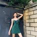 Dark Green Vintage Floral For Women Spring Summer French Style High Waist Slim Fit Sleeveless Strap Hot Girl Short Dress_ecoleips.com