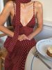 Women's Polka Dot Suspender Dress Style Backless V Neck Slimming Waist Long Summer Dress_ecoleips.com
