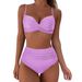 Women's High-Waist Bikini Set – Animal Print & Floral Swimwear With Removable Padded Top (S-Xxl, Quick-Dry Polyester, Tummy Control Design)_ecoleips.com