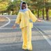 Women's Clothing Fashion Loose Long Sleeved Shirt Split Wide Leg Trousers Suit_ecoleips.com