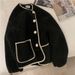 women's leather & fce bomber jacket short zipup biker coat with shearling collar (black, khaki, beige)_ecoleips.com
