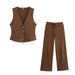 Women's Clothing Women's Textured Single Breasted Vest Vest High Waist Straight Trousers Casual Suit_ecoleips.com