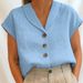 Women's V-Neck Button-Up Knit Cardigan – Lightweight Short-Sleeve Blouse, Solid Colors, Sizes S-Xxl_ecoleips.com