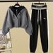 Women's Clothing Fashion Suit Hooded Two Piece Short Sweatshirt With Letter Waist Cuffs Casual Sweatpants Fashionable Harem Pants_ecoleips.com