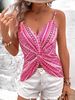 Women's Sexy V-neck Chain Printed Front Twisted Back Camisole Top, Made Of Polyester Fabric With Spaghetti Pattern_ecoleips.com