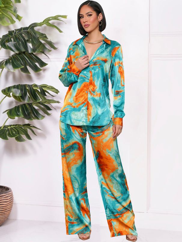 Women's Clothing Women's Retro Geometric Print Lapel Loose Shirt Autumn Fashion Tie Collection_ecoleips.com