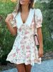 Tossy Printed Lapel Fashion Mini Dress Women's Short Sleeve Patchwork Contrast Elegant Summer Dress 2025 Female Bodycon Dress_ecoleips.com