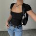 Summer Slim Fit Square Neck T-Shirt for Women European American Style Fashionable Casual Knitted Top Polyester Cotton_ecoleips.com