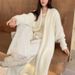 Elegant Long Faux Mink Knit Cardigan- Oversized Winter Coat With V-Neck & Split Hem - Soft Polyester Blend In White, Black, Gray, Pink, Beige_ecoleips.com