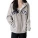 American Retro Zip-up Thin Sweatshirt Women, Spring And Autumn, Loose Long-seved Hooded Top For Students, European_ecoleips.com