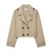 Double-Breasted Short Trench Coat – Parisian Café Core (Polyester, Tailored Collar, Spring Neutral Palette)_ecoleips.com