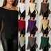 Women's Clothing Women's Solid Color Off-Shoulder Knitted T-Shirt Sexy Long Sleeve For Formal & Casual For Women_ecoleips.com