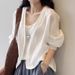 Women's Vintage Linen Cotton Shirt Jacket – Long Sleeve Oversized Boho Blouse, Summer Lightweight Cover-Up, Sun Protection Top_ecoleips.com