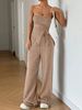 Women's Summer Fashion Set Elegant Commuter Style With Ribbed Sleeveless Tie Front Top And Casual Two-Piece Ensemble_ecoleips.com