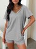 Women's V-Neck Short Sleeve & Shorts Lounge Set - Solid Color Casual Outfit Summer Comfort_ecoleips.com