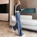 Blue Printed Wide-leg Jeans For Women, 2025 New Model, Ultra-sparkling Design, Chinese Style, Slim-fit Long Pants A8577_ecoleips.com