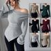 Women's Pit Strip Base Shirt Off-the-shoulder Slim Knit Long-sleeved Top_ecoleips.com