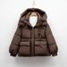 Pinghu Autumn Winter New Short Hooded Thick Loose Bread White Duck Fashionable Warm Coat Down Jacket For Women_ecoleips.com