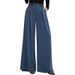 High-Waisted Wide Leg Dress Pants - Flowy Polyester Office Trousers With Pockets For Women (Black/Grey/Beige/Caramel/Pink/Navy, S-XXL)_ecoleips.com