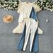 European And American Fashion Suit For Women, Vintage Casual Color-block Long-sleeve Sweatshirt With Denim Patchwork_ecoleips.com