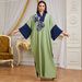 Women's Long Robe Dress Color Blocking Embroidery V Neck Loose Fit Muslim Fashion Cross Border Style_ecoleips.com
