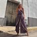 Women's Clothing Internet Celebrity Same Style Gold Ribbon Trim Waist V Neck Loose Suspender Jumpsuit_ecoleips.com
