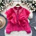 Women's Clothing Niche Light Luxury Three Dimensional Ruffle Stitching Round Neck Pearl Single Breasted Versatile Lace Crop Top_ecoleips.com